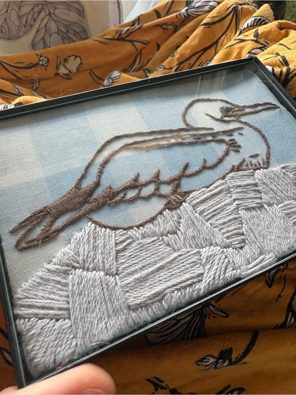 Hand-Embroidered Northern Gannet Wall Art - Blue and Gray - Picture 3 of 3